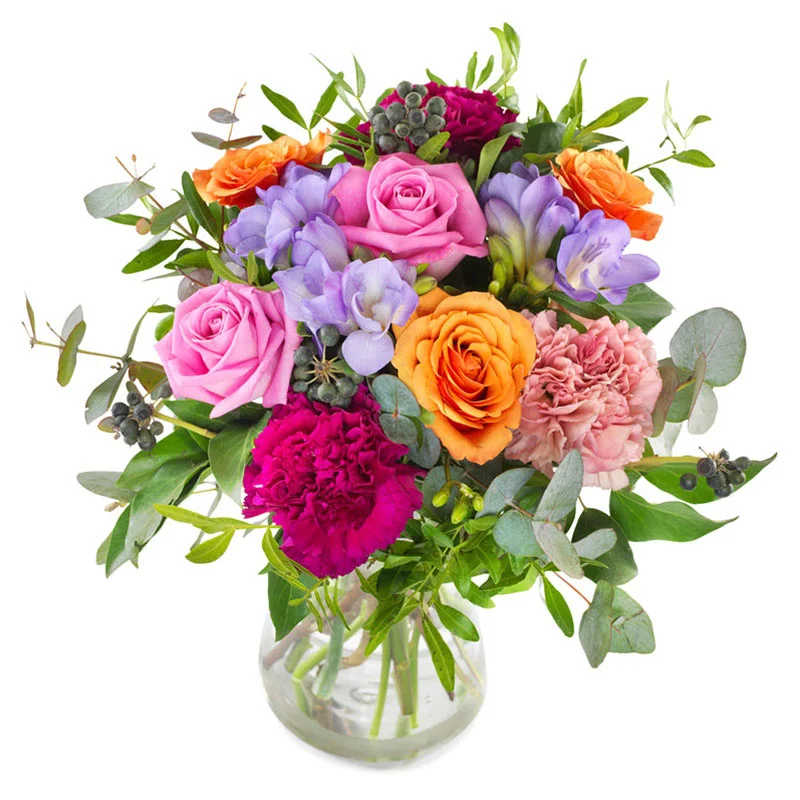 Forårsbuket med farverige blomster - send blomster online